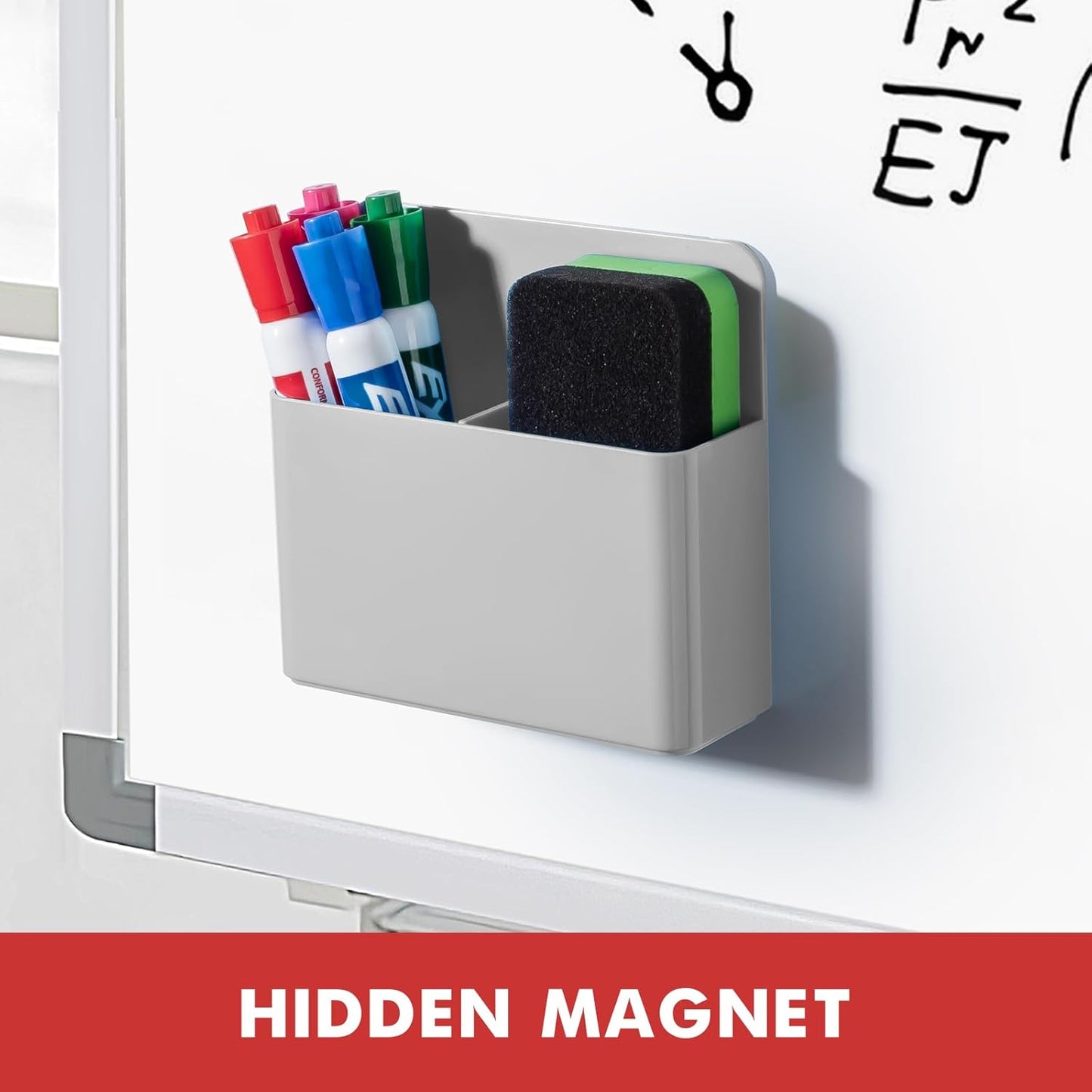 BEYGORM 2 Pack Plastics Magnetic Pen Holder for Refrigerator, Dry Erase Marker Holder for Whiteboard，Magnet School Locker Organizer Accessories, Pencil Cup, Pen Caddy, Classroom Organization(Grey)
