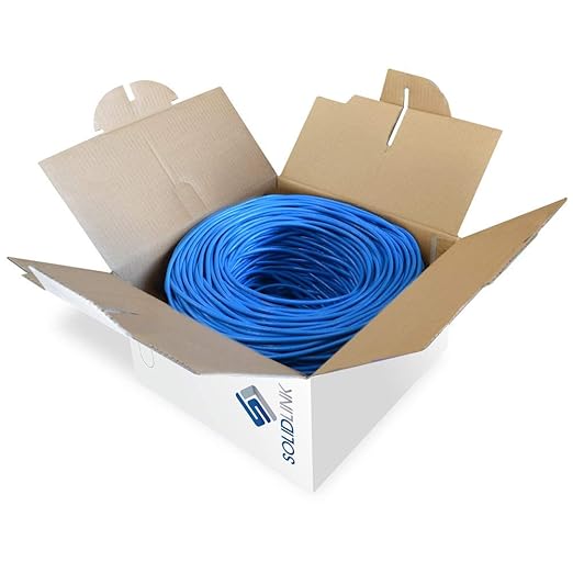 CAT5e Ethernet Cable 1000ft – 24AWG Solid CCA UTP Unshielded CAT 5e, High Speed Lan Network, RJ45 Cable, Easy Pull Box Ethernet Cord (Blue)
