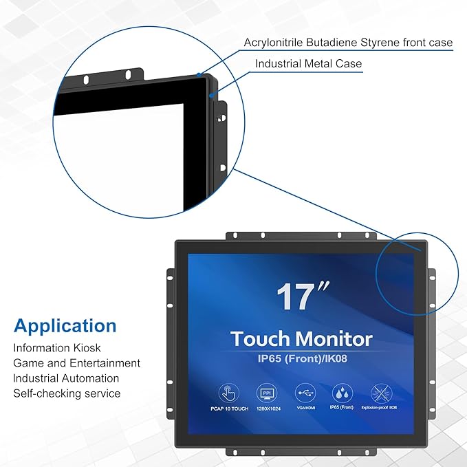 GreenTouch Outdoor High Brightness 1000 Nits 17 Inch Open Frame Interactive Industrial Capacitive Touchscreen Monitor