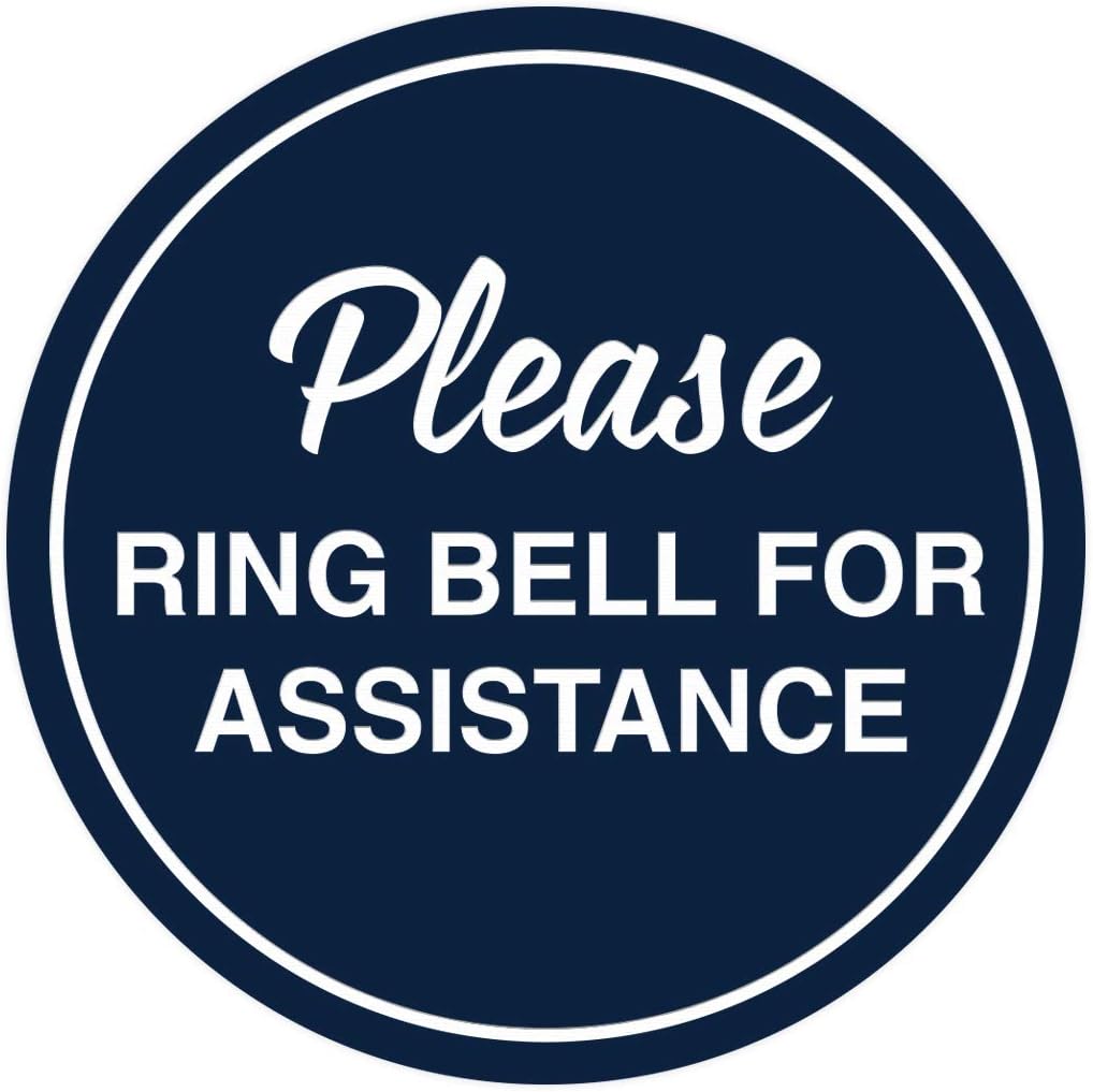 Signs ByLITA Circle Please Ring Bell For Assistance Wall or Door Sign | Easy Installation | Front Desk Reception Sign (Navy Blue/White) - Large (1 Pack)