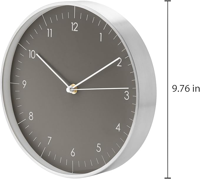 LUUK LIFESTYLE Wall Clock with Silent Movement, Minimalist Scandinavian Design, Gift for Moving-in, Arabic Numerals Easy to Read, Dark Grey and Silver