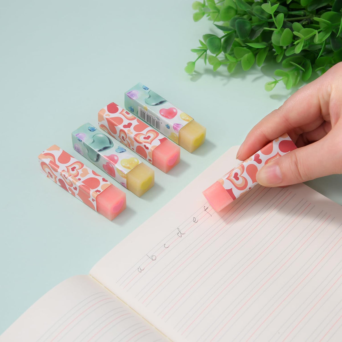 16 Pack Heart Erasers, Kawaii Jelly Erasers for Kids, Red