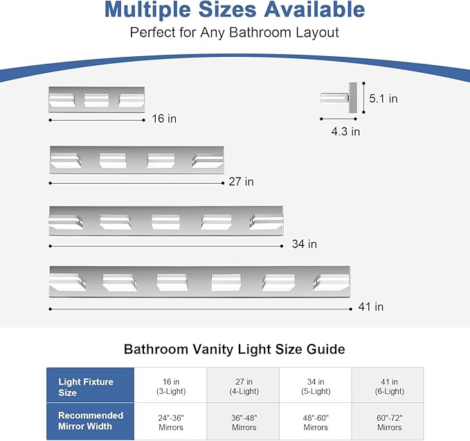 Modern LED Bathroom Lights Fixtures(5-Light),Stainless Steel Chrome Acrylic Wall Lighting,Vanity Lights for Bathroom Over Mirror(6000k 34in)