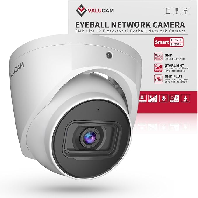 8MP IP Camera, 4K PoE Turret Outdoor Starlight Camera with Mic Audio, Human/Vehicle Detection, IVS, Intrusion Tripwire Alarm, 2.8mm 125°Wide Angle, Metal IP67, H265+, White