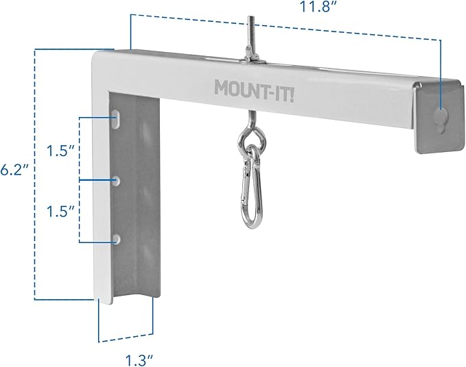 Mount-It! Projector Screen Wall Mount L-Brackets - Extra Large Wall and Ceiling Hanging Mount for Home Projector and Movie Screens, 12 inch Mounting Hooks, 1 Pair, White, 66 Lb Each Capacity