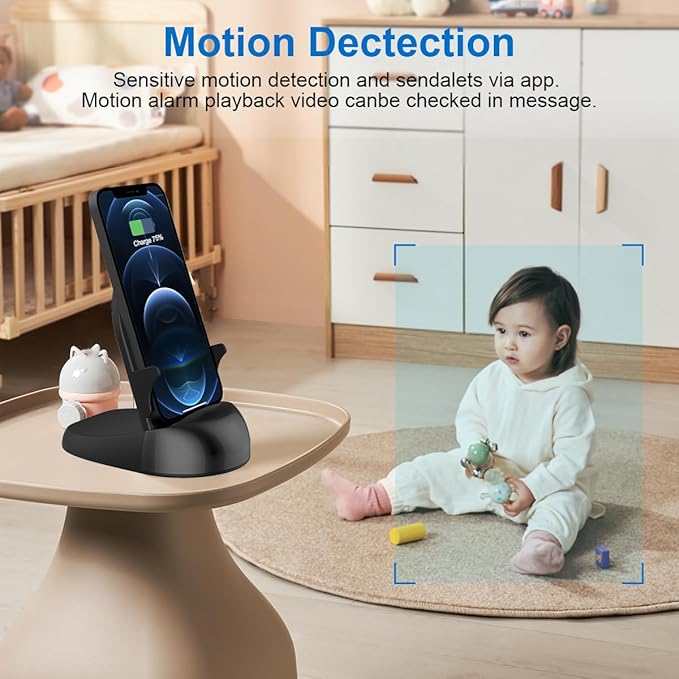 FHD 1080p Dome Camera WiFi Wireless Phone Charger,Indoor Security Camera with Motion Activated, (Rotate Lens) 250°Viewing Angle for Home Security(2.4/5G)