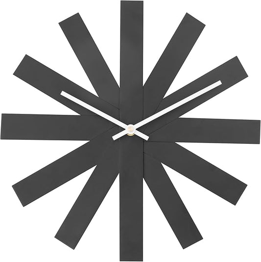 BEW Wall Clock, 14 in Mid Century Modern Wall Clocks Battery Operated, Unique 3D Frameless Black Metal Wall Clock Silent Non Ticking for Kitchen, Bedroom, Office, Outdoor, Living Room Decor