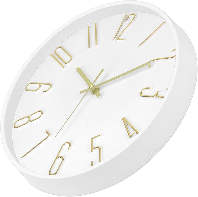 Foxtop Wall Clock 12 Inch Silent Non Ticking Battery Operated Round Wall Clock Modern Simple Style Clocks Decorative for Home Office Bedroom Kitchen School (White)