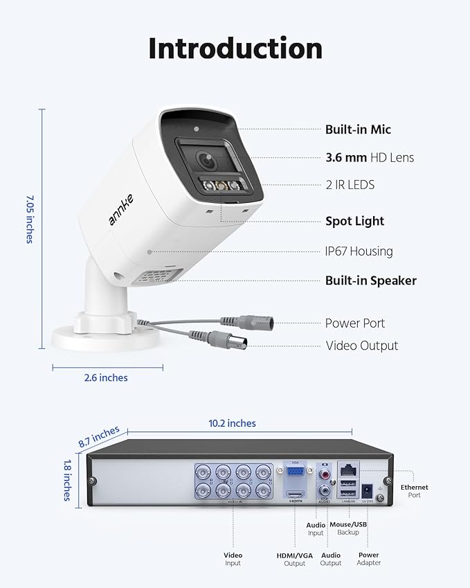 ANNKE 2MP Two-Way Audio Security Camera System, 8CH 3K Lite DVR, 8pcs 1080P CCTV White Wired Cams with Smart Color Night Vision, AI Motion Detection, 2TB HDD for Outdoor Home Surveillance