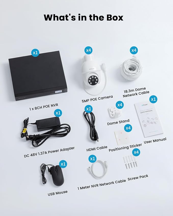 ieGeek PoE Security Camera System, 5MP Outdoor/Indoor PoE Cameras with 8CH NVR for Home Surveillance System, Wired PTZ Cam Kit w/Motion Sensor, 2-Way Audio, Color Night Vision,AI Detection,24/7 Record