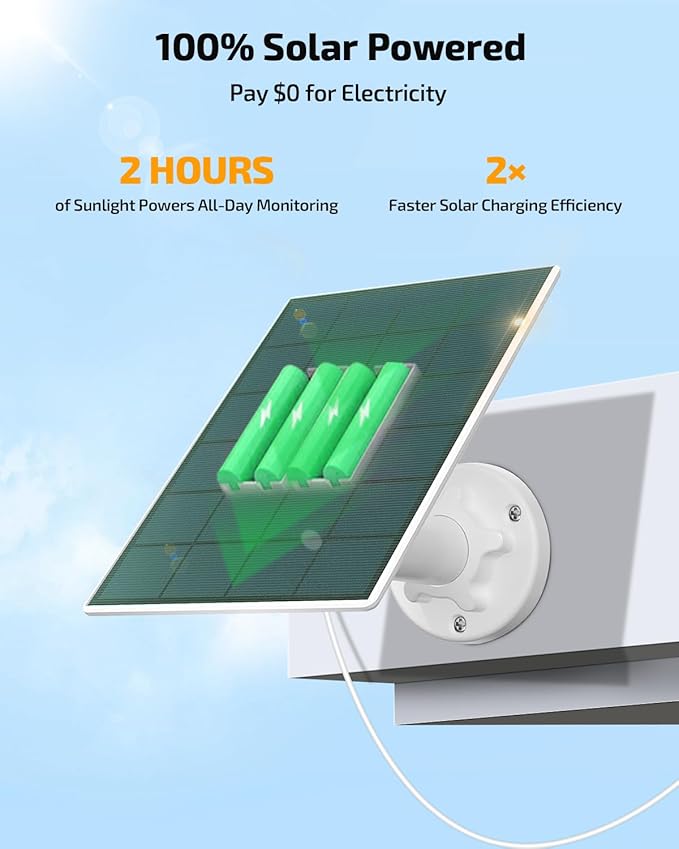《100% Solar Powered & 2-Way Audio》Outdoor Wireless PTZ Camera System, 4MP Solar Powered Battery Cameras,Home Video Surveillance DVR Kits