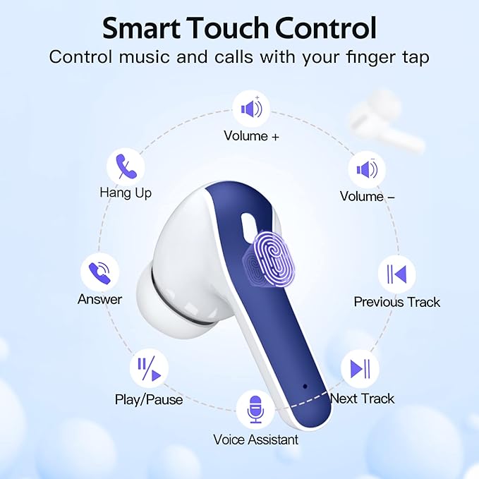 TAGRY Bluetooth Headphones True Wireless Earbuds 60H Playback LED Power Display Earphones with Wireless Charging Case IPX5 Waterproof in-Ear Ear buds with Mic for TV Smart Phone Laptop Computer Sports