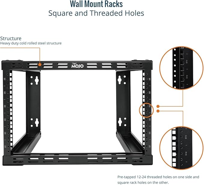 Tecmojo 6U Fixed Wall Mount Network Rack 15.8inch Depth Open Frame for Server Data/AV/IT/Communication/Computer Equipment/Patch Panel Heavy Duty