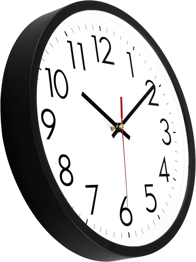 Lumuasky 4 Pack Black Wall Clock,12 Inch Silent Battery Operated Non Ticking Quartz Round Analog Classic Clock Modern Design for Home Office Classroom School Living Room Bedroom