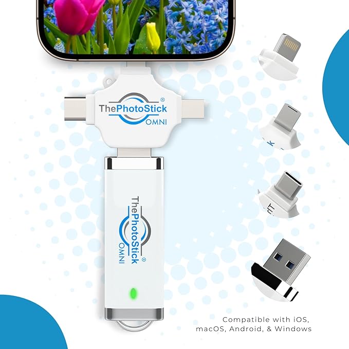 ThePhotoStick® Omni 64GB USB Flash Drive & Memory Stick – Photo & Video Backup for iPhone, Android, Mac & PC – Multiport Connection to Easily Store & Transfer Files
