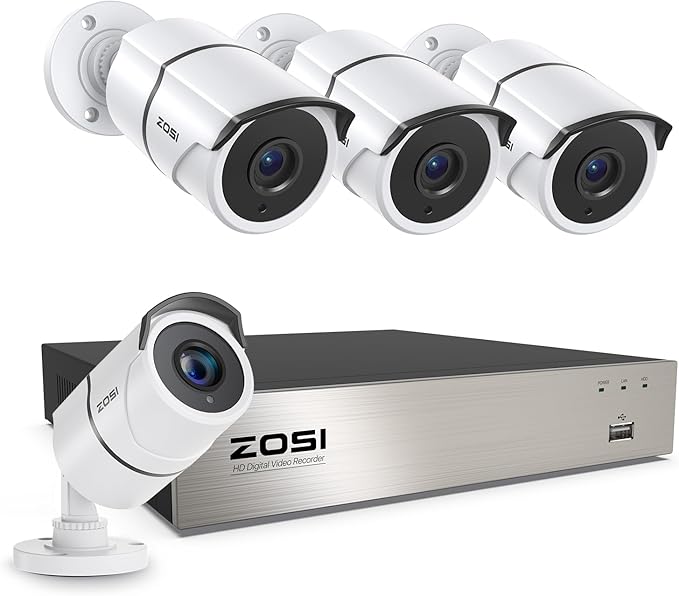 ZOSI 8CH 3K Lite Home Security Camera System with One-Way Audio,H.265+ 8-Channel CCTV DVR,AI Human/Vehicle Detection,4pcs 1080p Bullet Metal Cameras Indoor Outdoor,100FT Night Vision,No Hard Drive