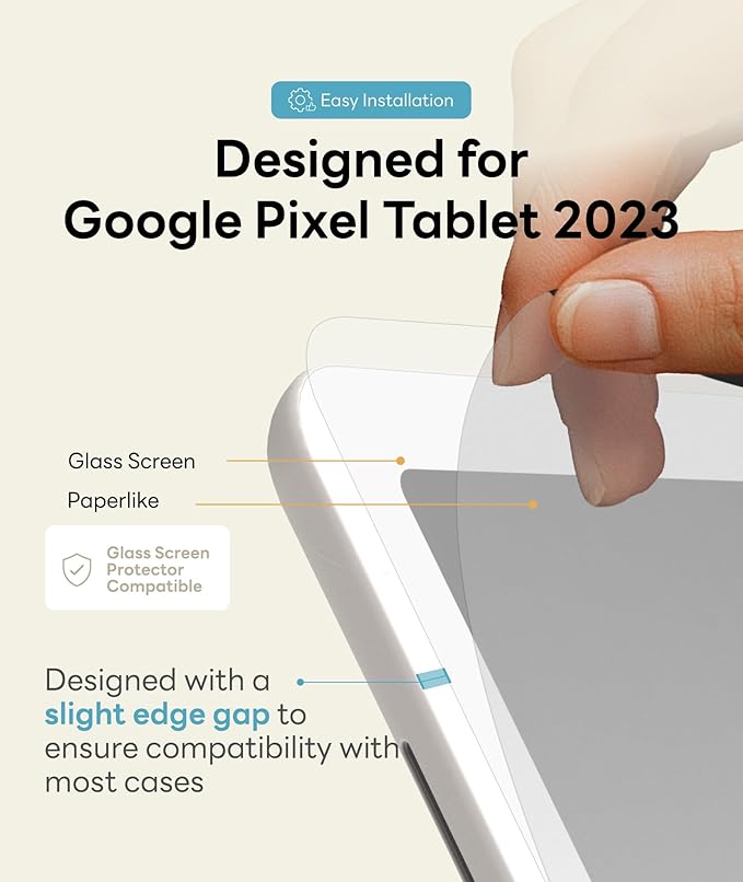 EIP Detachable Paperfeel Screen Protector for Google Pixel Tablet 2023, Reusable Nano Tech, Easy Install & Detach, Anti-glare, Draw and Sketch Like on Paper