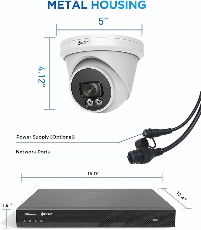 4COVR 4K 16 Channel Security Camera System PoE with Mic, 16x 8MP 2.8mm 110° Wide Angle IP67 Dome IP Camera for Business, 4K UHD NVR 4TB HDD, AI Human Vehicle Detection, 24/7 Recording, LY97SA8M1616