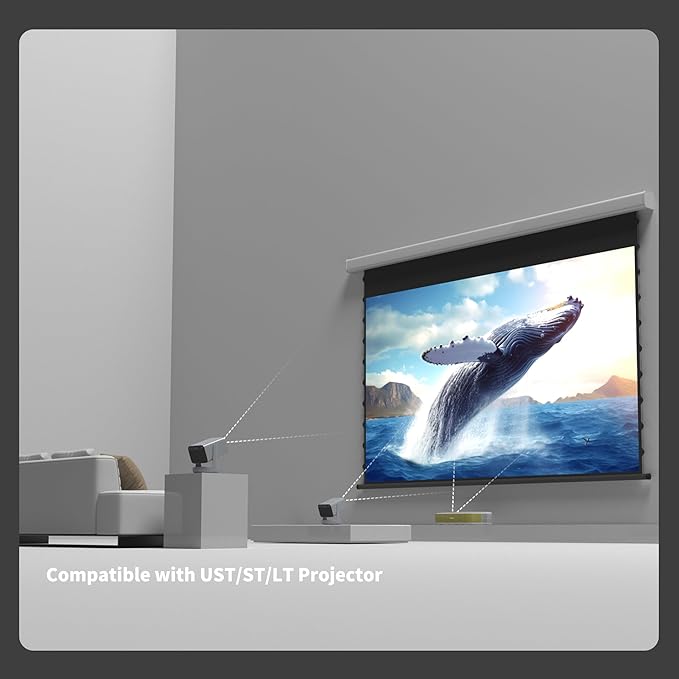 QuadraArc Motorized Drop Down Projector Screen 16:9 Gray Fabric, Wall & Ceiling Mount, Electric Pull Down Screen with Remote Control, Compatible with All Projectors 92"