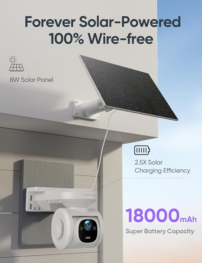 4G LTE Cellular Security Camera Outdoor 2.5K QHD, No WiFi 24/7 Recording, vSIM & 64GB SD, 8W Solar Panel Powered, Pan Tilt AI Person/Animial/Vehicle Tracking, Color Night Vision, IP67 Cold-Resistant