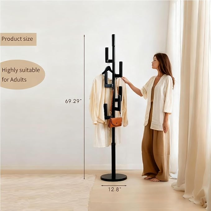 Bamboo Cactus Coat & Clothes Rack Stand, Standing Freestanding Clothing Racks with 6 Hooks for Adults & Kids, Heavy Duty Modern Entryway Living Room Bedroom Corner Coat Rack cactus-3