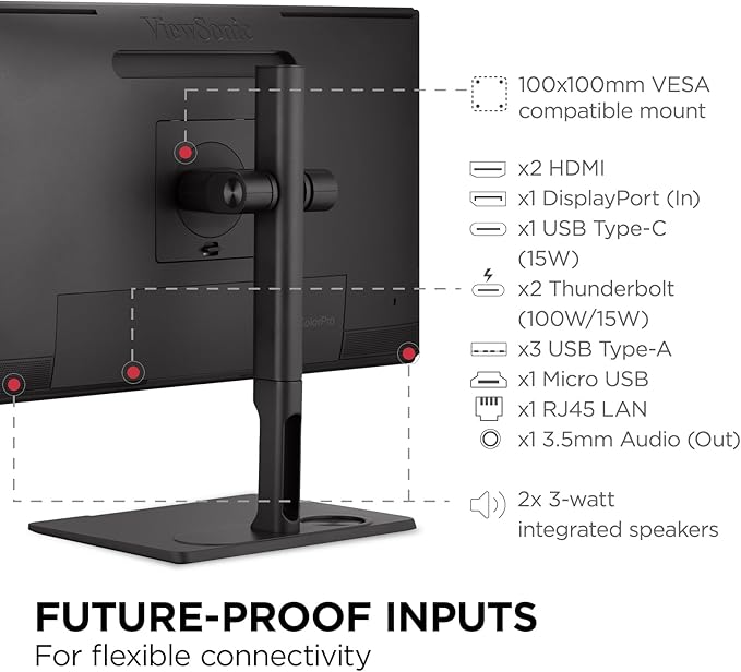 ViewSonic VP2776T-4K 27 Inch 4K UHD IPS Docking Monitor with Advanced Ergonomics, Thunderbolt 4, 100% sRGB Rec 709, Pantone Validated, USB C, HDMI 2.1, and DP Daisy Chain for Home and Office
