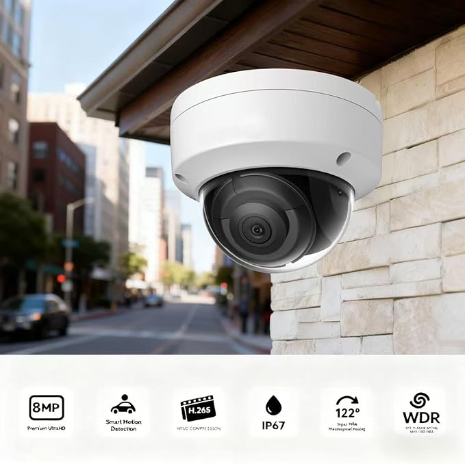 DS-2CD2183G2-I 4K 8MP Hik PoE Dome IP Camera Indoor Outdoor, Acusence, Human/Vehicle Detection, 98ft IR Night Vision, H.265+, IP67, 512GB microSD Card, 2.8mm Lens Hik-Connect APP