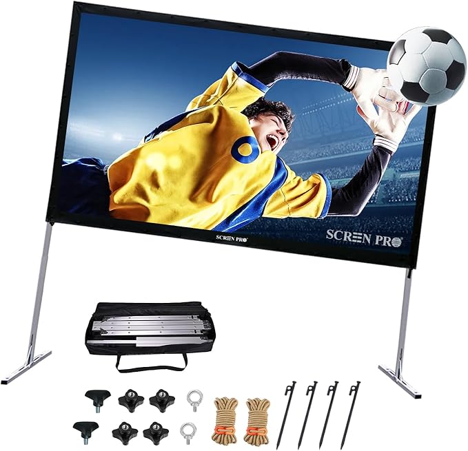 SCREENPRO 120inch Projector Screen with Stand, Fast Outdoor Movie Screen for Patio with Adjustable Leg(33"-51"),16:9 HD 4K Projector Screen for Yard Camping with Portable Carry Bag