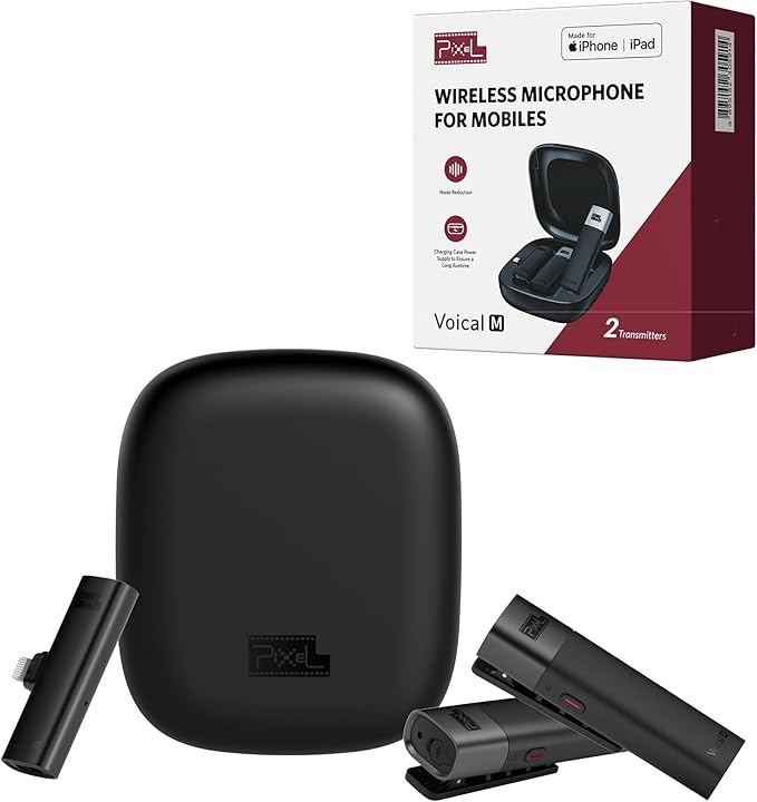 PIXEL Wireless Lavalier Microphone (MFi Certified)-2 Pack Lapel Mics Compatible with All Lightning Devices.Plug and Play,Noise Cancelling,Professional for YouTube,Vlog,Livestream & Podcasts