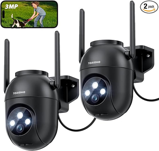 2Pack Security Camera Outdoor Wired: 3MP Camera for Home Security Outside 2.4G/5G WiFi Homekit System Outdoor Plug in Dome Surveillance Video Cam 360° Auto Tracking Color Night Vision 24/7 Recording