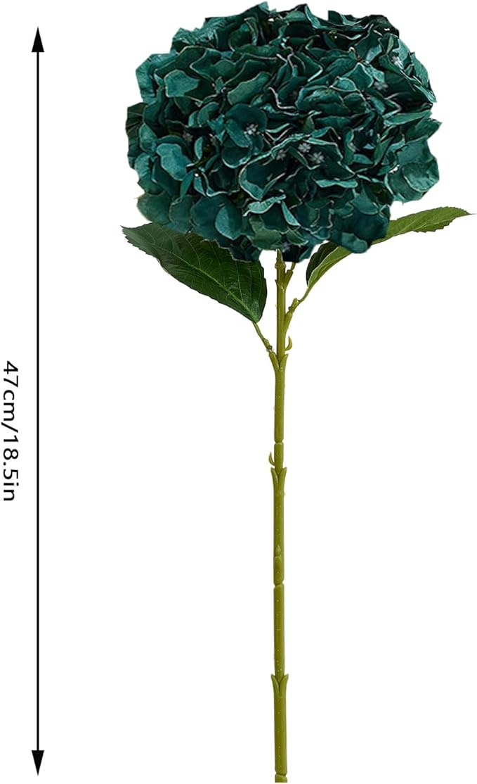 8Pcs Emerald Green Fake Flowers Silk Hydrangea Artificial Flowers Bouquets Faux Hydrangea Stems for Home Table Centerpieces Wedding Party Decoration