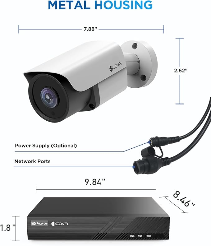 4COVR PoE Security Camera System, AI Human/Vehicle Detection, 8 Channel 8MP PoE NVR 2TB HDD, 6Pcs 8MP Wired Commercial Bullet IP Camera IP67 Night Vision, 24/7 Home Surveillance Outdoor, LY37EX8M0806
