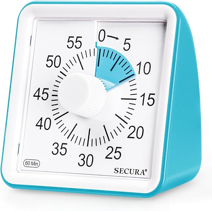 Secura 60-Minute Visual Timer, Classroom Timer, Countdown Timer for Kids and Adults, Time Management Tool for Teaching (Blue & Blue)