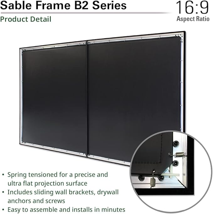 Elite Screens Sable Frame B2 Series 120-Inch 16:9 Projector Screen, Fixed Frame Wall Mounted, 4K/8K UHD & Active 3D, CineWhite UHD-B, ISF Certified, UST Compatible, SB120WH2-X