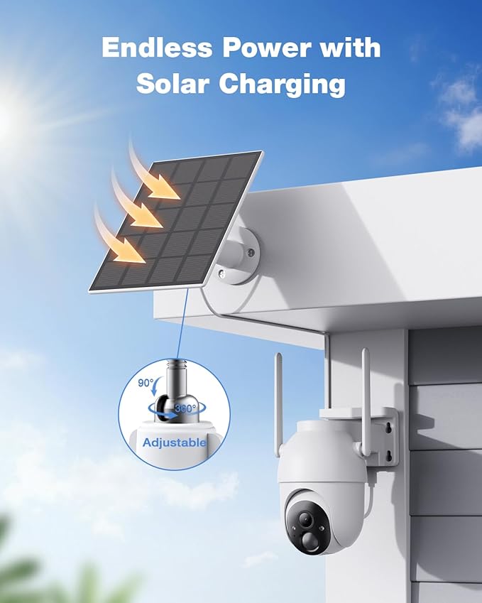 SEHMUA Security Cameras Wireless Outdoor-2-cam-kit, No Monthly Fee, Solar Powered, Color Night Vision, 360° PTZ, 4MP Live View, Centralized Viewing, 2.4G&5G Router Compatible for Security System