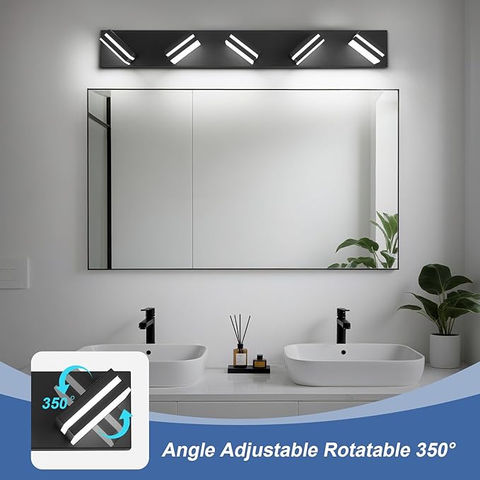 Modern LED Bathroom Lights Fixtures(5-Light),Metal Black Acrylic Wall Lighting,Vanity Lights for Bathroom Over Mirror(6000k 34in)