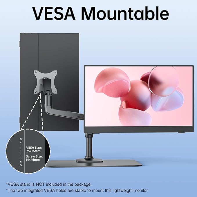 VisionOwl Portable Monitor 15.6 Inch 1080P FHD 85% sRGB Second Screen, USB-C HDMI HDR FreeSync Travel Monitor for Laptop MacBook PC PS5 Xbox, VESA Mountable, with Speakers, Cover Stand, Black