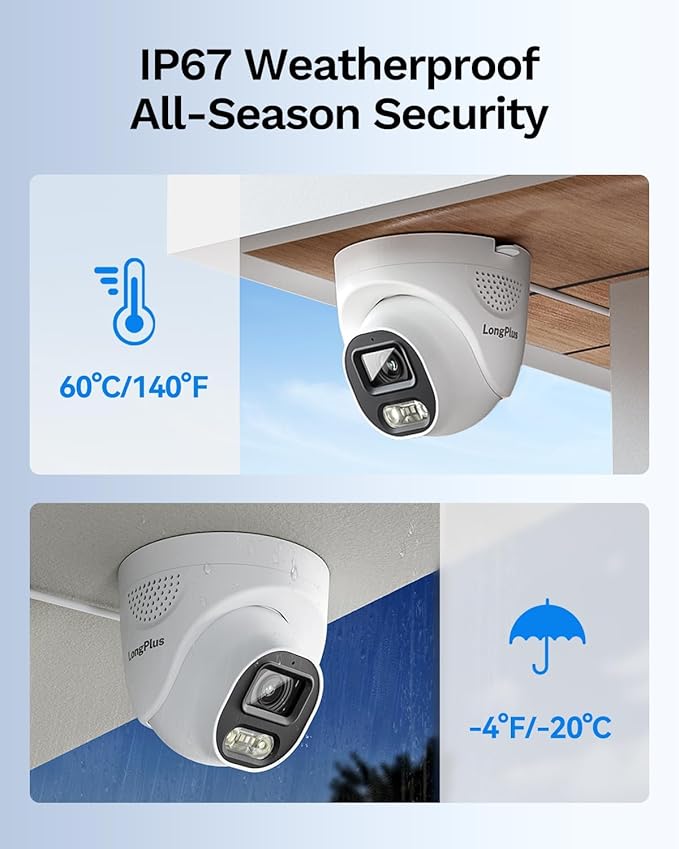 LongPlus Smart 4K 8CH Home Security Camera System, 4Pcs Wired PoE IP Cameras System Outdoor with Person/Vehicle Detection, 12MP 8CH NVR with 2TB HDD for 24-7 Recording, LP8ME84D1