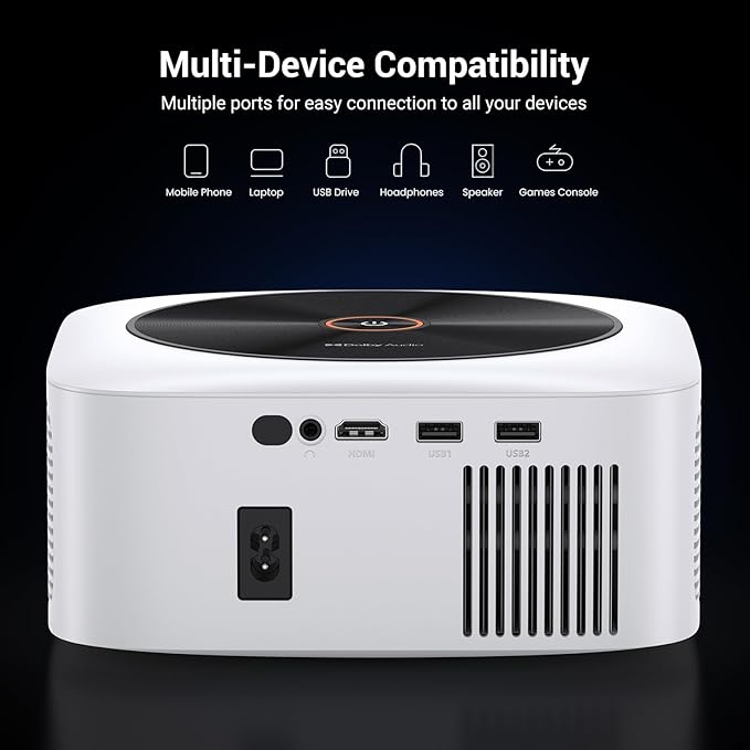 Smart 4K Decoding Projector Compatible with Netflix, 1500 ANSI Projector with WiFi and Bluetooth, Outdoor Movie Projector, Auto Focus, Dolby Sound, Built-in Apps,Portable Home Theater for Phone/PC/PS5