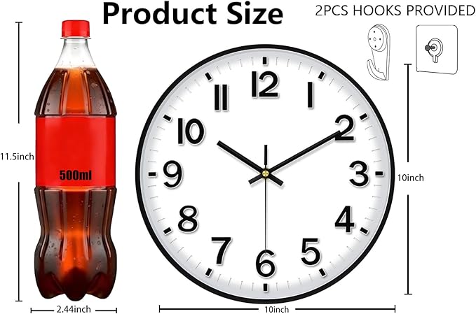 Modern Wall Clock, 10 Inch Digital Wall Clocks Battery Operated, Round Non Ticking Silent Analog Clock for Bedroom Living Room Kitchen Office Gym Classroom Decor,Black Battery Clock