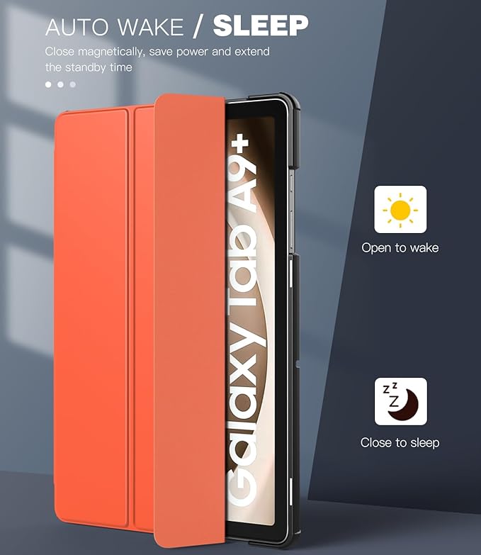 TiMOVO Case for Samsung Galaxy Tab A9+/A9 Plus 11 Inch 2023, Slim Lightweight Stand Hard Back Shell Protective Cover for Galaxy Tab A9+ Tablet SM-X210/X216/X218, Auto Wake/Sleep, Orange