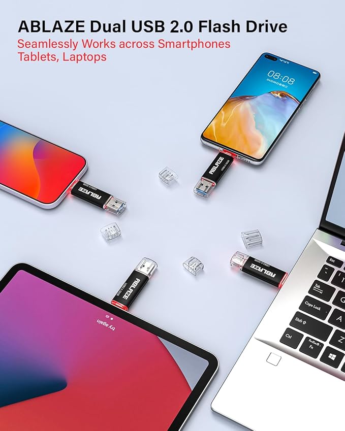 ABLAZE 32GB Type C Flash Drive 10 Pack, Dual USB 2.0+USB C Memory Stick Thumb Drive Compatible with iPhone 16/15, Android Smartphone, Computers, Tablets, Mac,iPad,PC