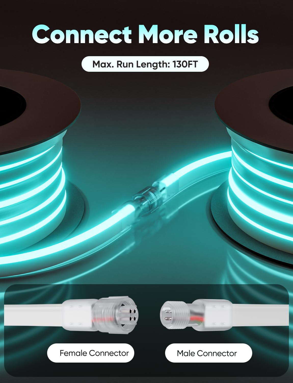 HeliosRibbon 50FT RGB LED Neon Rope Lights, Waterproof, Remote Control, IP65, Model HR-MNEON-RGB-15M
