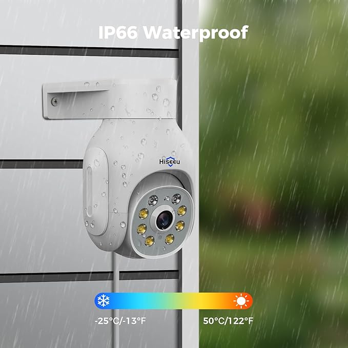 Hiseeu 3MP Wireless Outdoor Security Camera, 2.4G/5G WiFi, Color Night Vision, 360° Pan&Tilt, Motion Detection, Siren & Light Alarm, IP66 Waterproof, NVR Compatible, No Monthly Fee