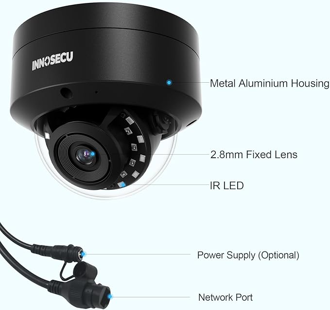 4MP IP PoE Camera, Vandal-Proof Dome Security Surveillance Camera, Built-in Mic, 2.8mm Lens Wide Angle 110°, Waterproof IP67, Human/Vehicle Detection, No PT Supported, IND4FR54A-B (Black)