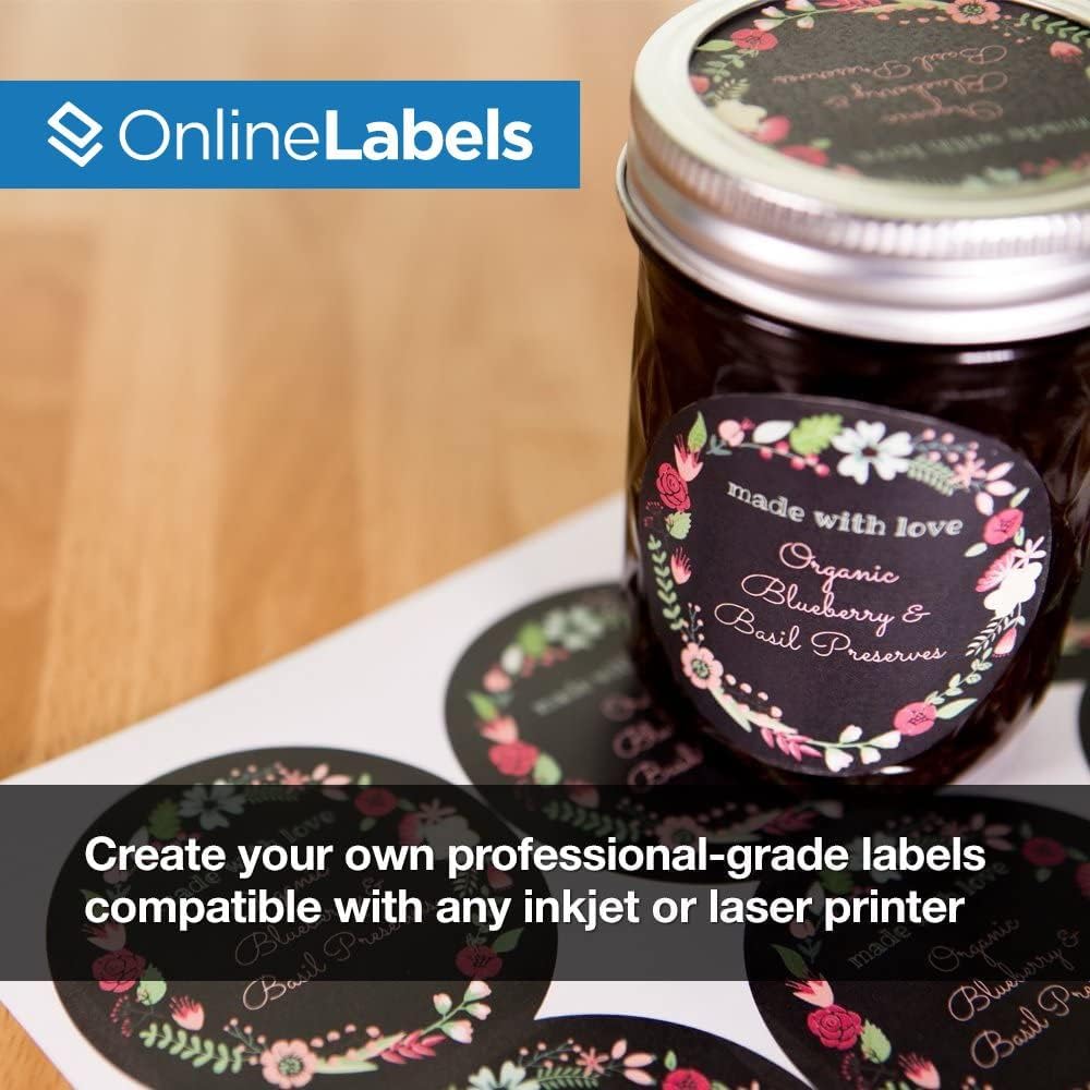2.5" Round Labels - Permanent Adhesive, White Matte - Great for Candle and Jar Lids, Products, Favor Labels - Pack of 3,000 Circle Stickers, 250 Sheets - Inkjet/Laser Printers, OL350WX. OnlineLabels