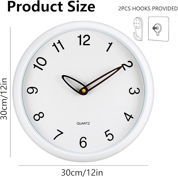 12 Inch Wall Clocks Battery Operated, Cream Modern Digital Wall Clock, Silent Non Ticking Analog Clock with Large Numbers Wooden Hands Clocks for Living Room Bedroom Kitchen Office Gym, White