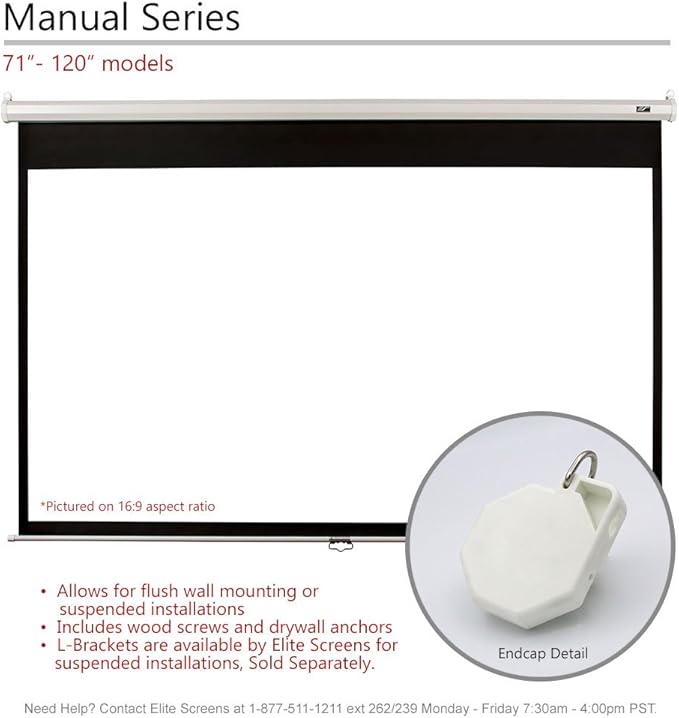 Elite Screens Manual Series, 120-INCH 4:3, Pull Down Manual Projector Screen with AUTO LOCK, Movie Home Theater 8K / 4K Ultra HD 3D Ready, 2-YEAR WARRANTY, M120XWV2