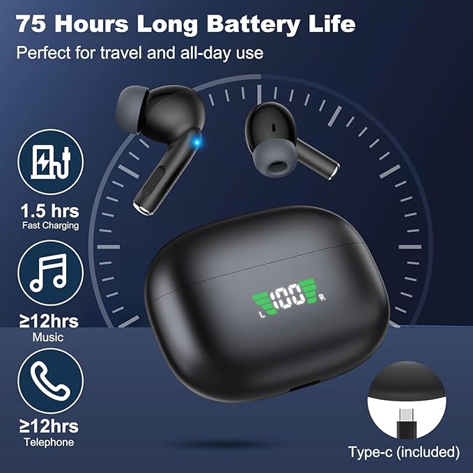 AI Translation Earbuds Real Time - 3-in-1 Bluetooth 5.4 Translating Ear Buds,, 144 Language,Bluetooth Translation Headphone, 80H Playtime Translator, iOS ＆ Android, Travel Business Learning,(Black)