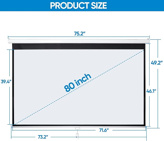 SUPER DEAL 80'' 16:9 HD Projection Screen Foldable Anti-Crease Portable Projector Movie Screen Manual Pull Down for Home Theater Presentation Education Outdoor Indoor Public Display